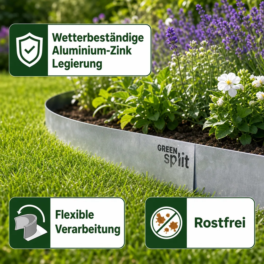 Rasenkantenband Metall Alu/Zink 20 cm x 15 Meter | Rasenkanten | Beeteinfassung | Beetumrandung | Beetbegrenzungen