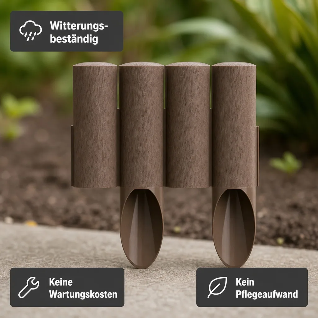 Palisaden aus Kunststoff braun 23 cm x 25.5 cm | Rasenkanten | Beeteinfassung | Beetumrandung | Beetbegrenzungen