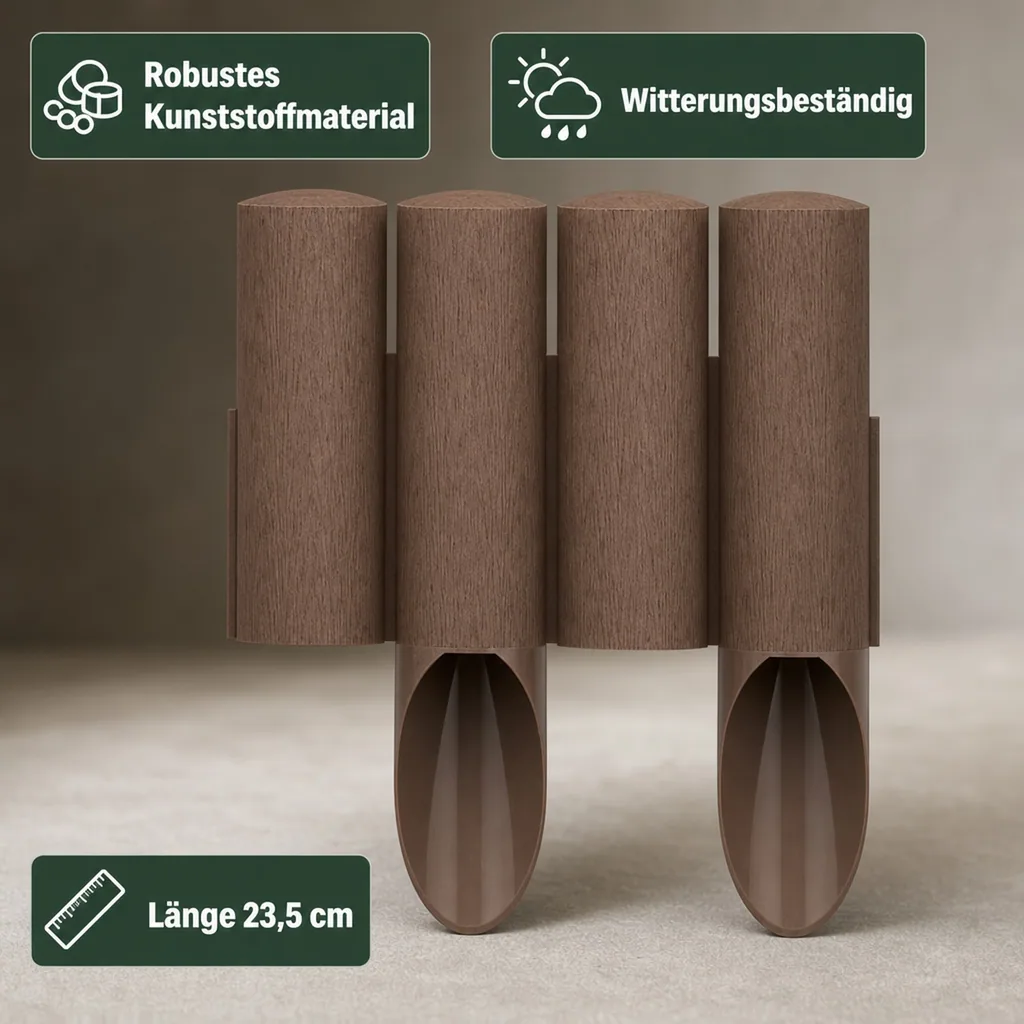 Palisaden aus Kunststoff braun 23 cm x 25.5 cm | Rasenkanten | Beeteinfassung | Beetumrandung | Beetbegrenzungen