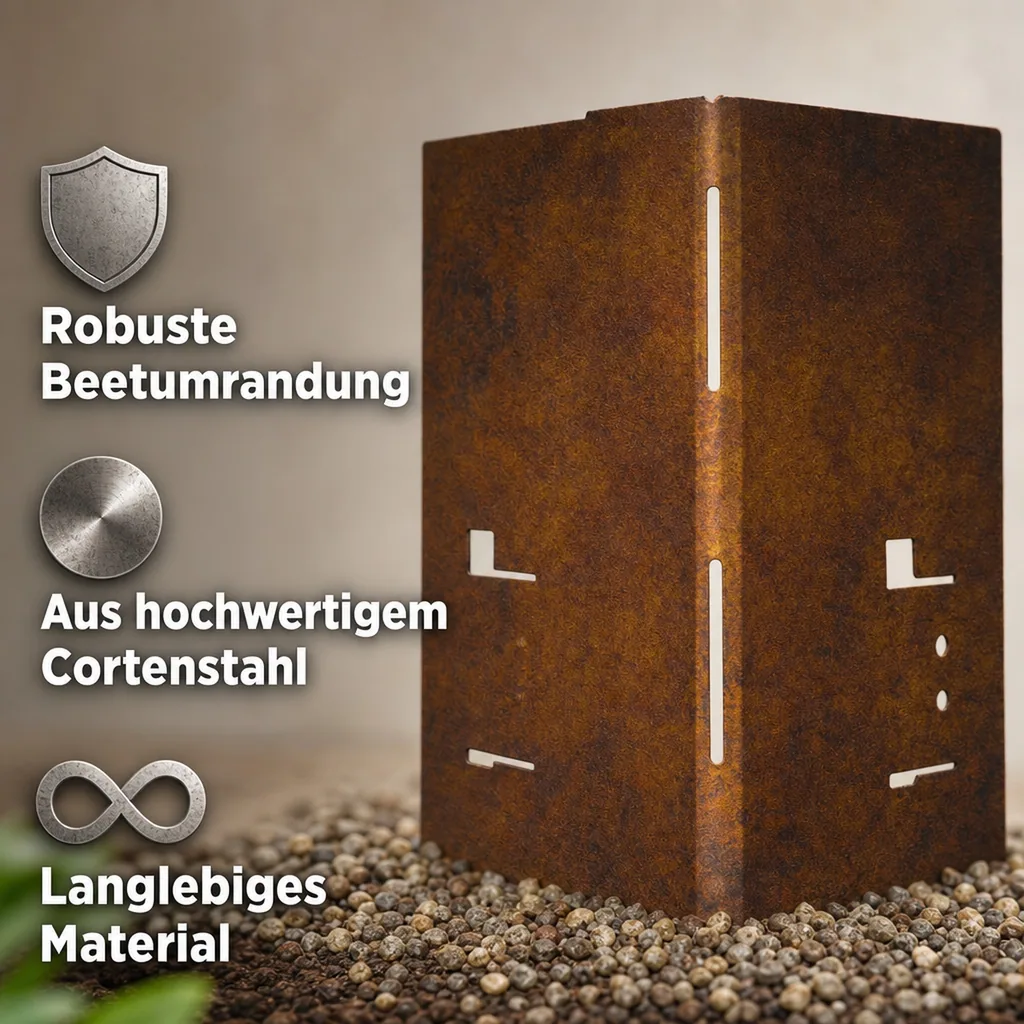 Ecke für Rasenkante Cortenstahl, Beeteinfassung, Beetumrandung, 8 x 8 x 18,5 cm