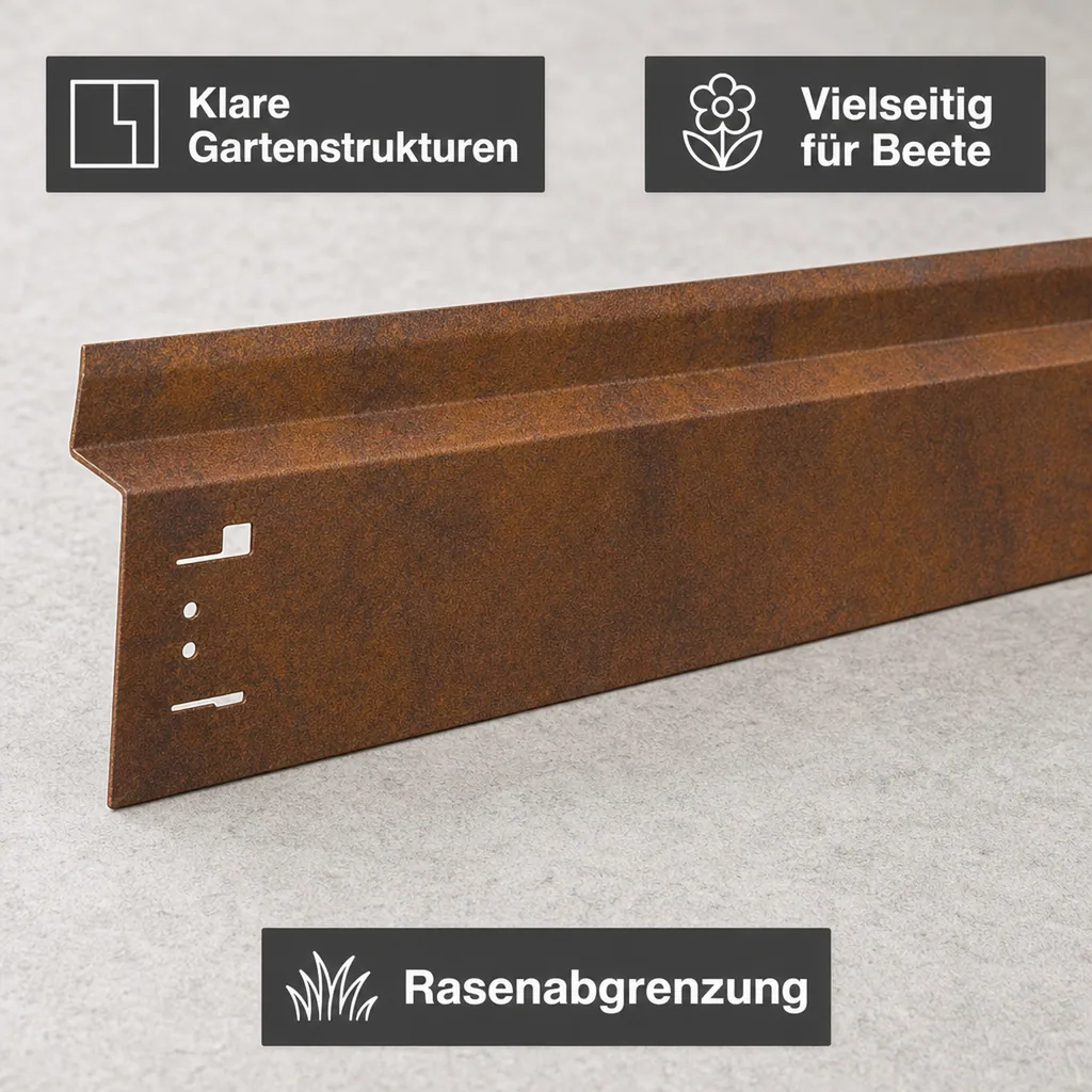 Rasenkante mit Radlauf Cortenstahl, Mahkante, Rasenmähkante - 120 x 9,5 cm
