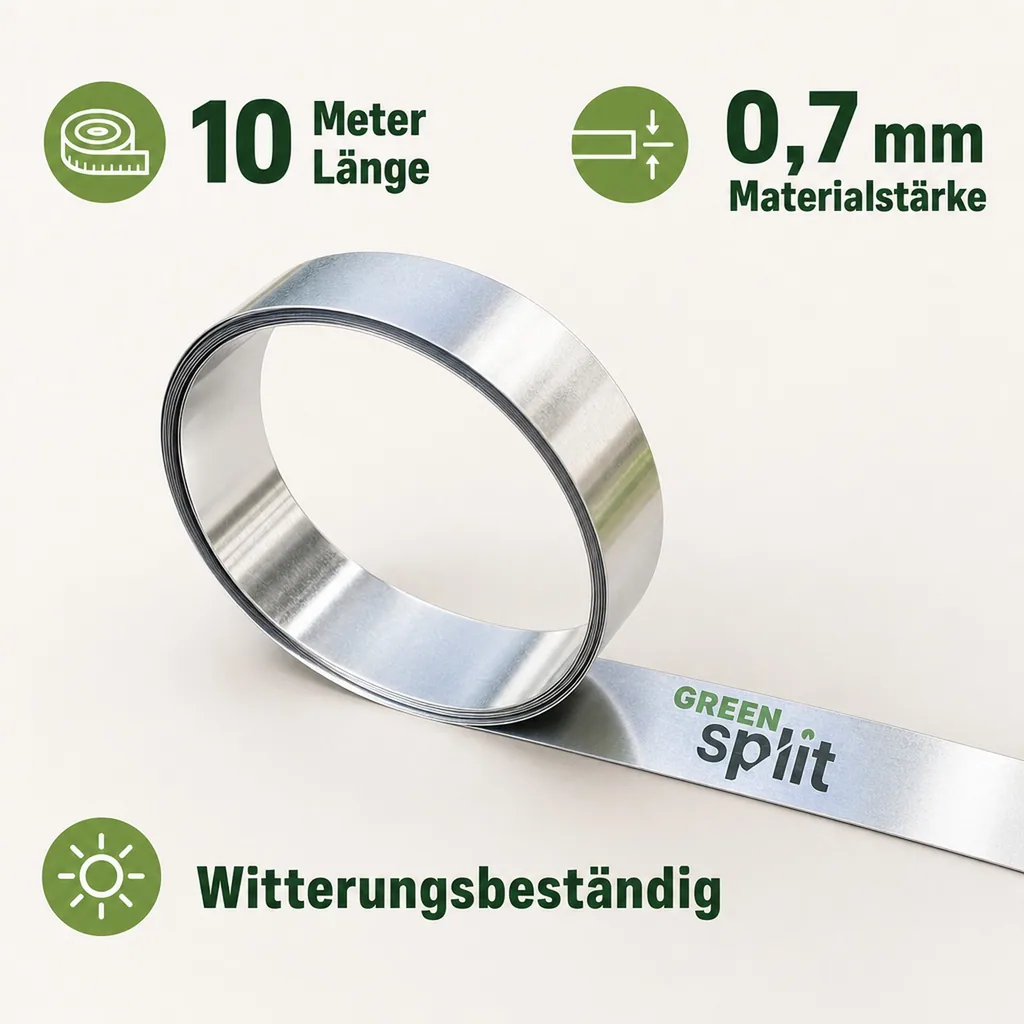 Rasenkantenband Metall Alu/Zink 20 cm x 10 Meter | Rasenkanten | Beeteinfassung | Beetumrandung | Beetbegrenzungen