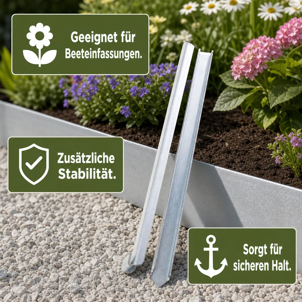 Erdanker für schmale Rasenkanten und Rasenkantenband 40 x 2,6 x 0,2 cm | Bodenanker | Erdnägel