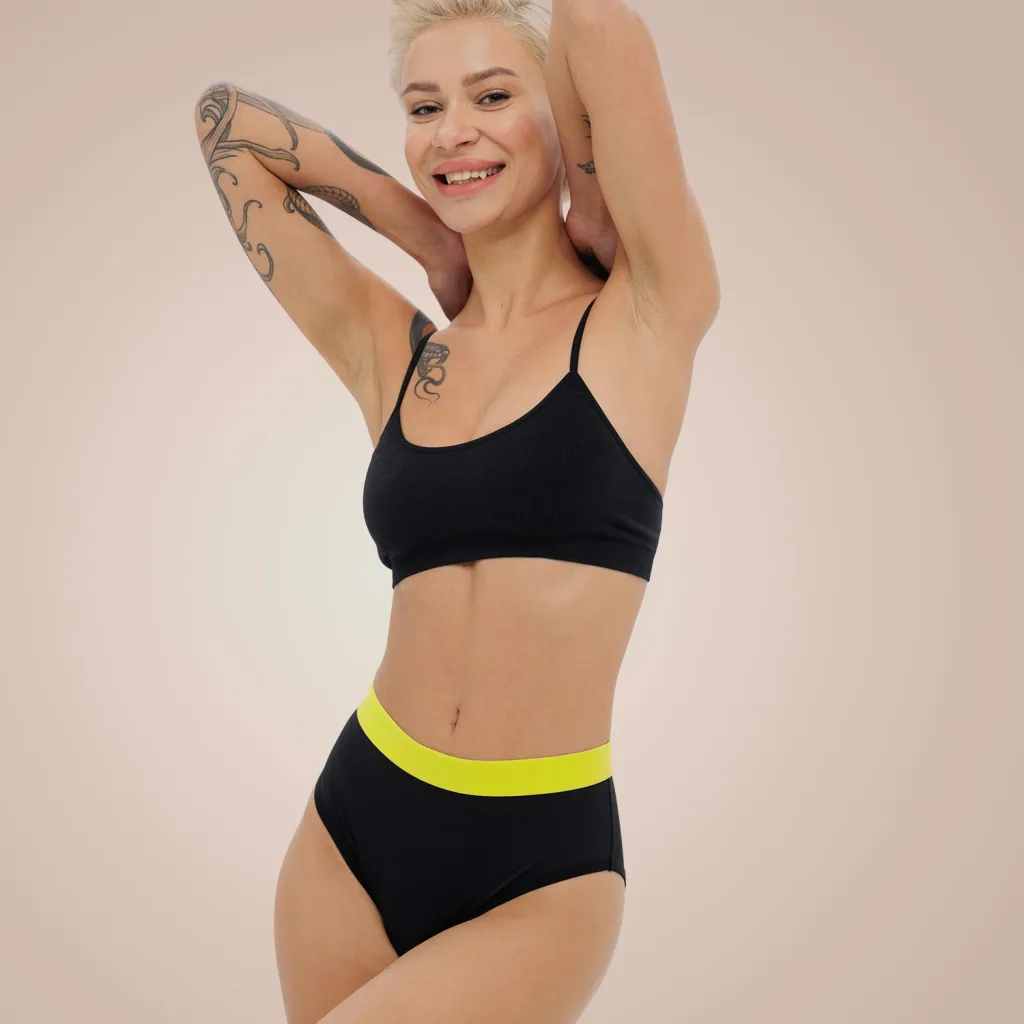 Weekiss High Waist Lemon Periodenunterwäsche, Menstruationsunterwäsche, Periodenslip, Größe: L (40); Mengen-Rabatte: ohne; Farbe Weekiss: Schwarz
