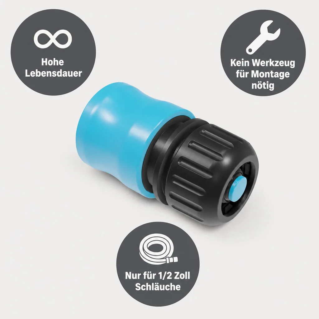 Gartenschlauch Schnellkupplung 1/2 Zoll mit Wasserstop