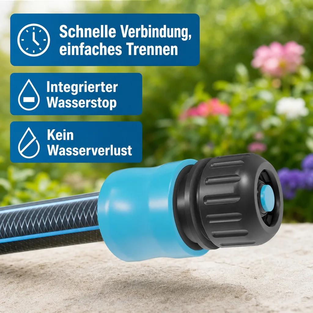 Gartenschlauch Schnellkupplung 1/2 Zoll mit Wasserstop