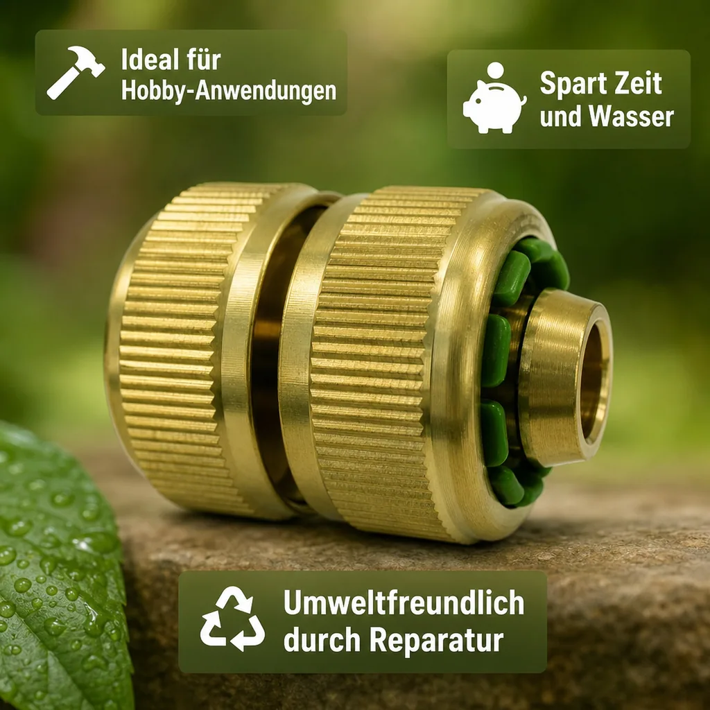 Schlauchverbinder 1/2 Zoll, Messing, Reparaturstück, Schnellkupplung