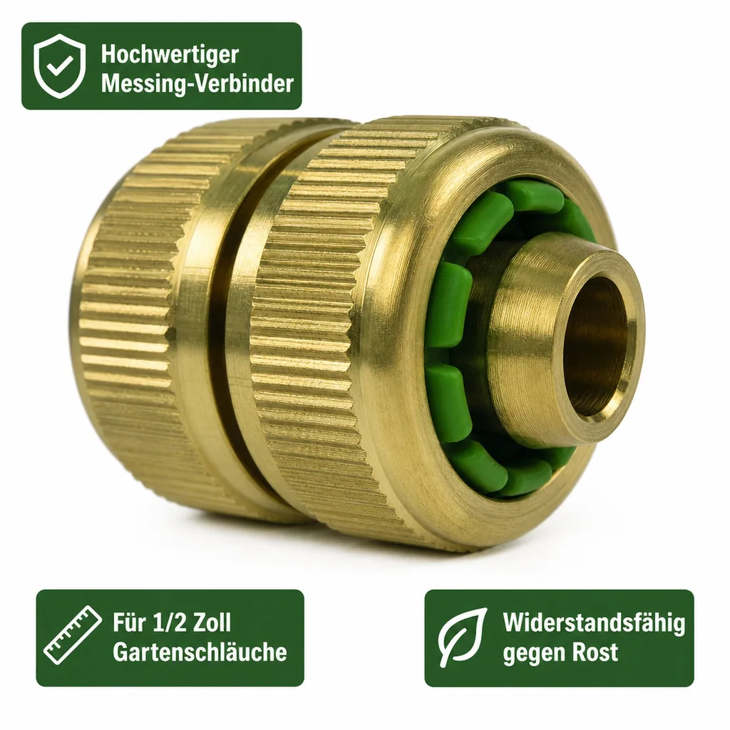 Schlauchverbinder 1/2 Zoll, Messing, Reparaturstück, Schnellkupplung