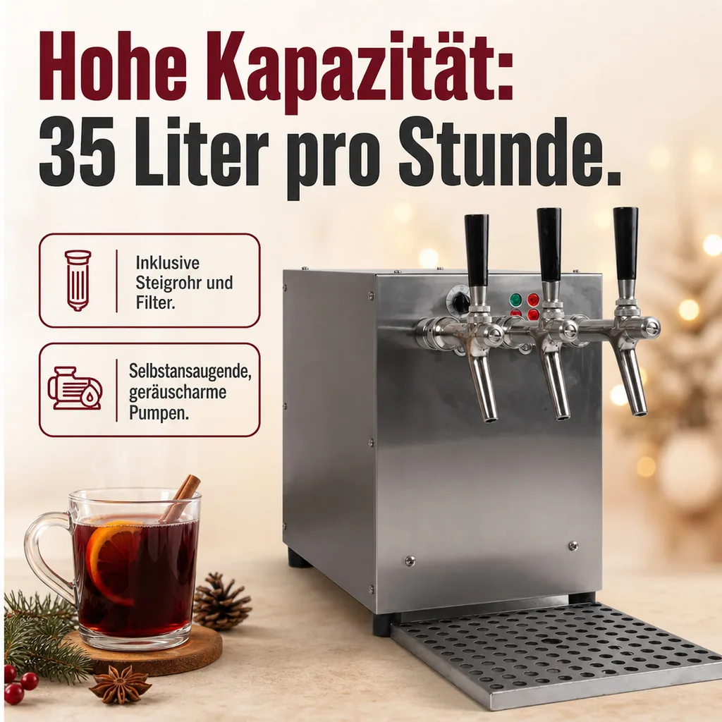 Glühweinzapfanlage, Getränke durchlauferhitzer - mit selbstansaugender Pumpe, Edelstahl, 3-leitig 3 kW