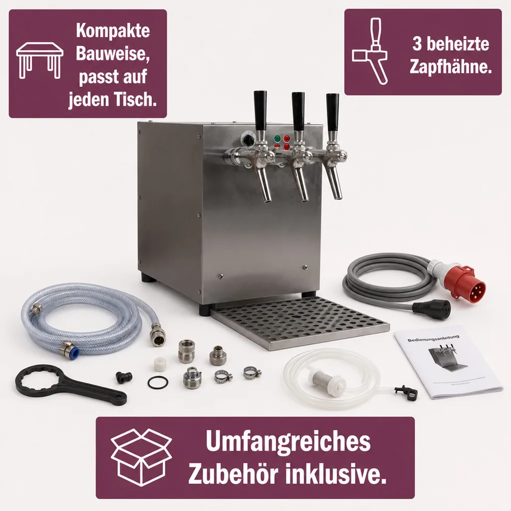 Glühweinzapfanlage, Getränke durchlauferhitzer - mit selbstansaugender Pumpe, Edelstahl, 3-leitig 3 kW