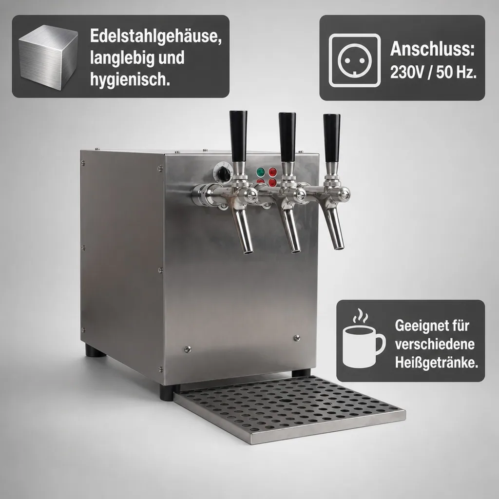 Glühweinzapfanlage, Getränke durchlauferhitzer - mit selbstansaugender Pumpe, Edelstahl, 3-leitig 3 kW