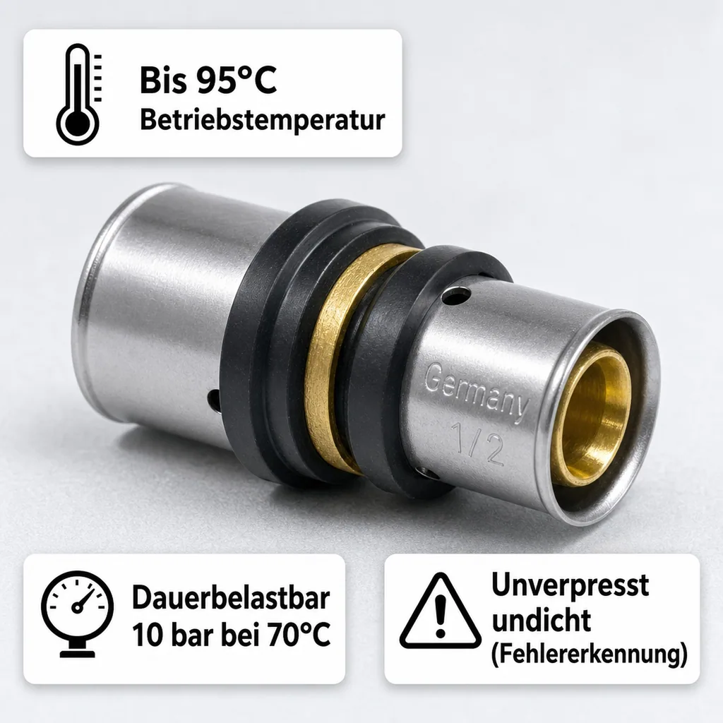 Pressfitting Kupplung, reduziert, 20mm - 16mm, Verbundrohr
