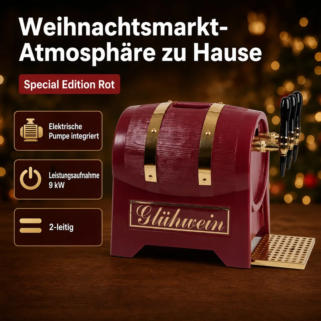 Glühweinzapfanlage, Getränke durchlauferhitzer - Special Edition Rot mit elektrischer Pumpe, 9 kW, 2-leitig