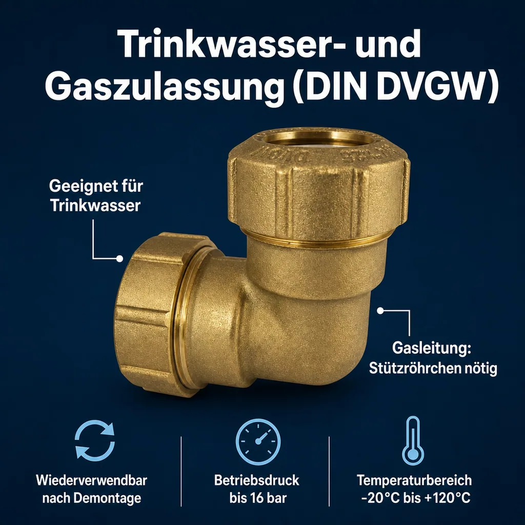PE Rohr Verschraubung Messing 90° Winkel, 2 Verschraubungen, 25mm, Wasserleitung