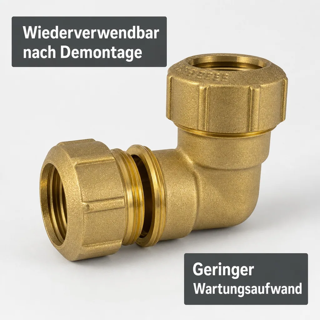 PE Rohr Verschraubung Messing 90° Winkel, 2 Verschraubungen, 25mm, Wasserleitung