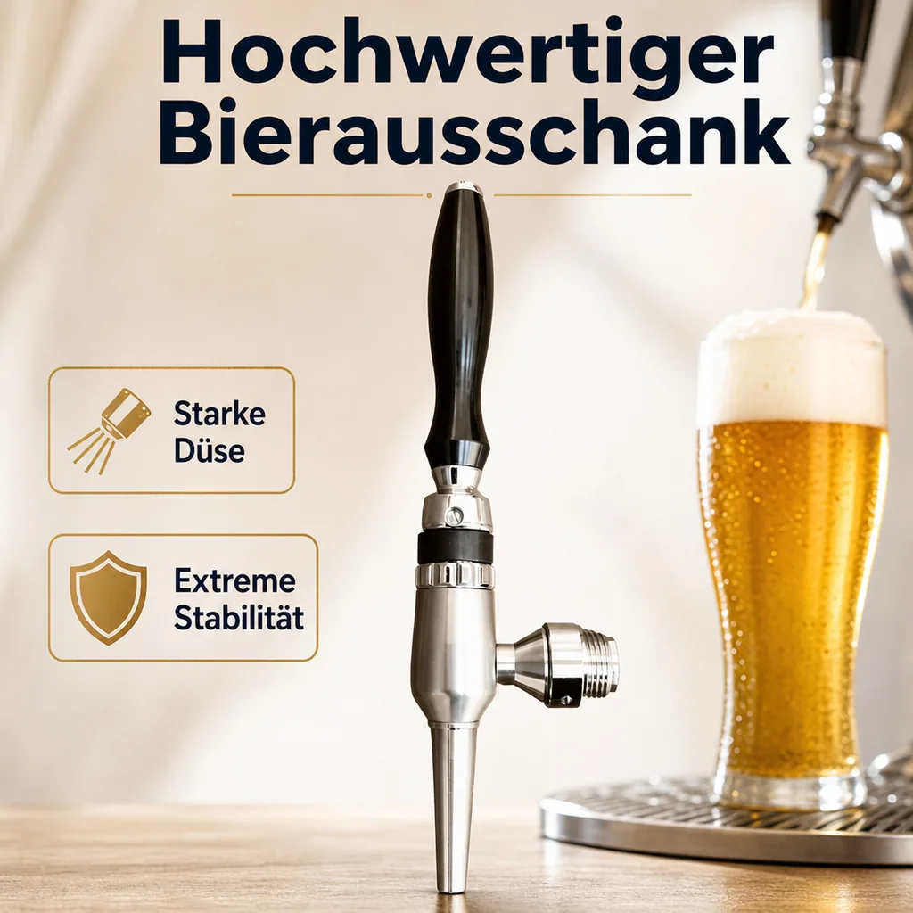 Bierzapfhahn, Kompensatorhahn Nordic - aus satiniertem stahl ohne kompensatorschaft 5/8" + starke düse, Gewindelänge: 35 mm