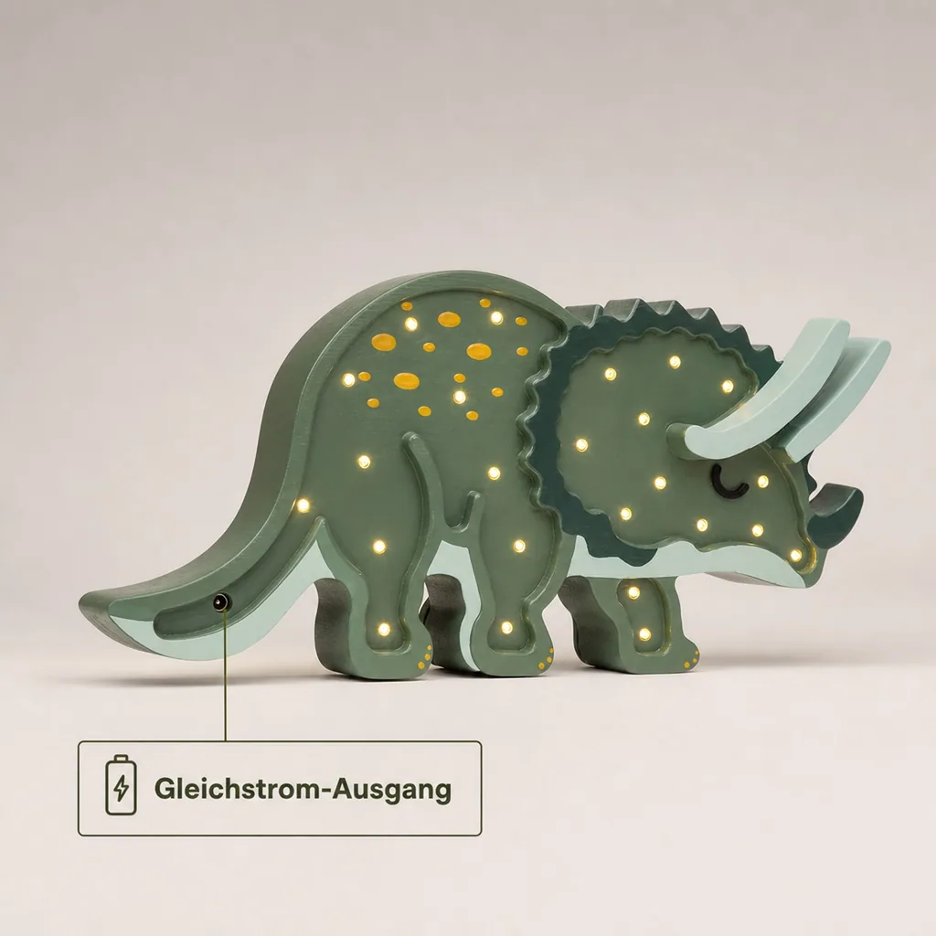 Little Lights Nachtlicht Kinder, Nachtlampe Triceratops-Dinosaurier - 100% Kiefernholz natur, Farbe: Militärgrün