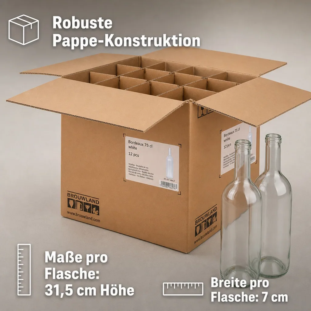 12er Weinflaschen-Karton (Bordeaux 75 cl) - Stabile & umweltfreundliche Flaschenaufbewahrung, Farbe: weiss