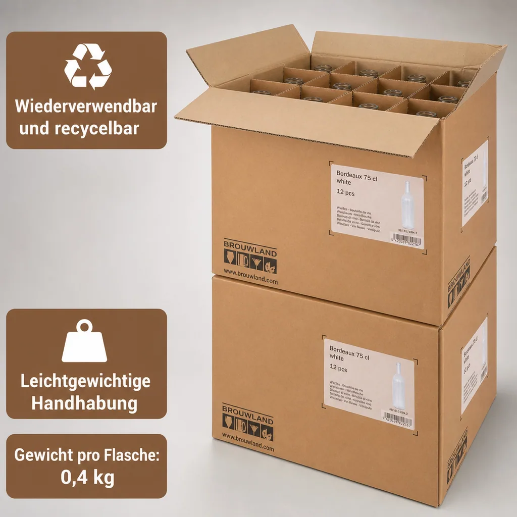 12er Weinflaschen-Karton (Bordeaux 75 cl) - Stabile & umweltfreundliche Flaschenaufbewahrung, Farbe: weiss