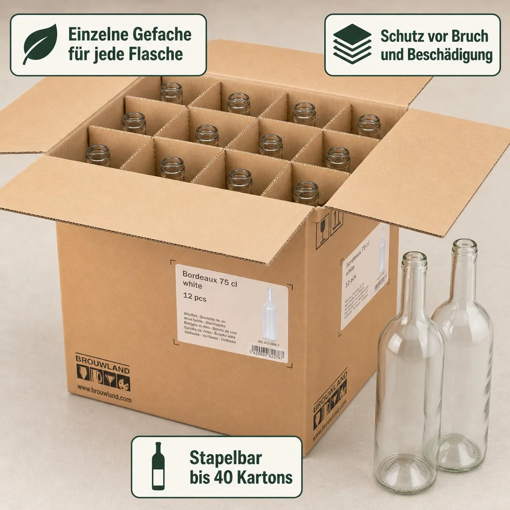 12er Weinflaschen-Karton (Bordeaux 75 cl) - Stabile Flaschenaufbewahrung, Farbe: weiss