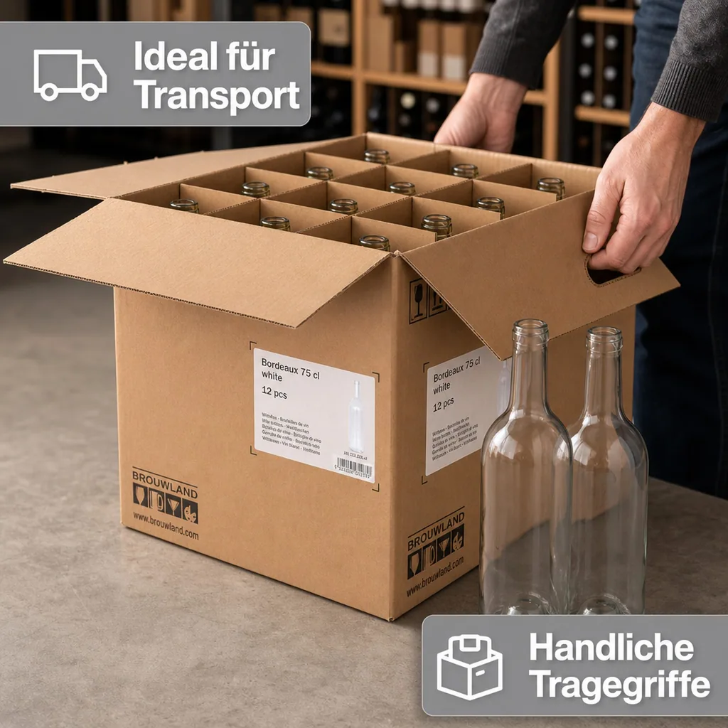 12er Weinflaschen-Karton (Bordeaux 75 cl) - Stabile Flaschenaufbewahrung, Farbe: weiss