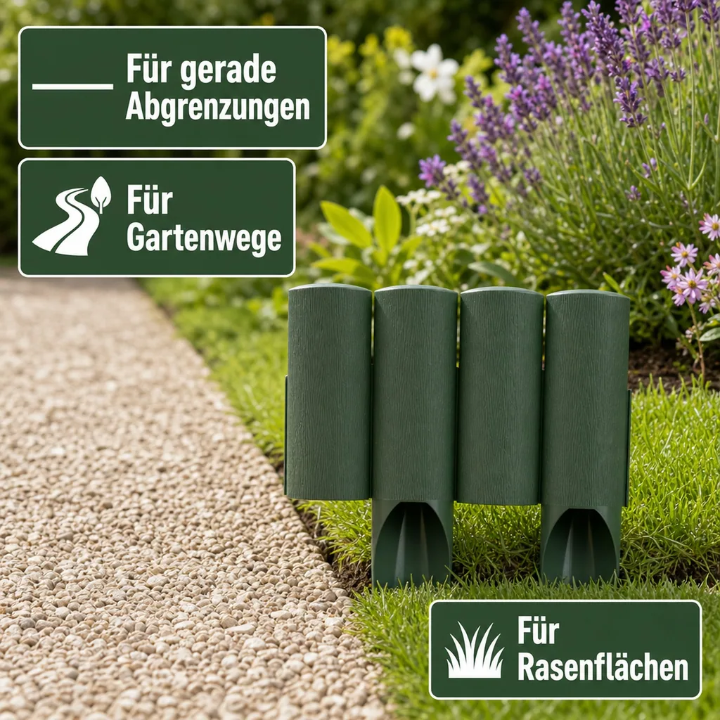 Gartenpallisade aus Kunststoff grun 230cm x 25.5cm | Rasenkanten | Beeteinfassung | Beetumrandung | Beetbegrenzungen