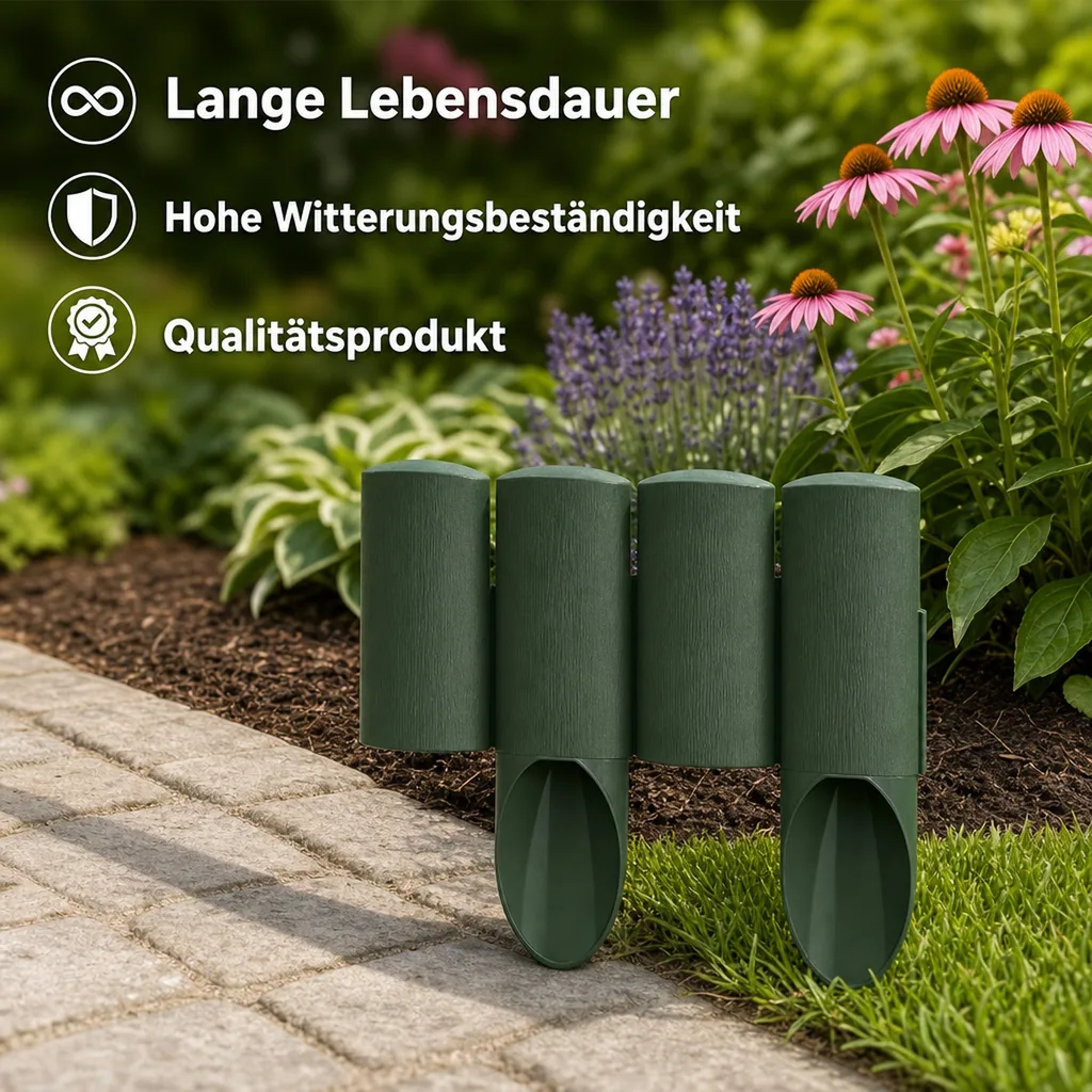 Gartenpallisade aus Kunststoff grun 230cm x 25.5cm | Rasenkanten | Beeteinfassung | Beetumrandung | Beetbegrenzungen