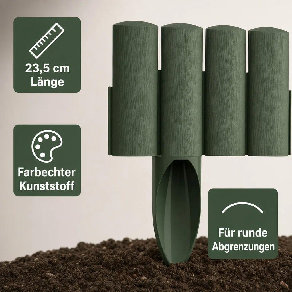 Gartenpallisade aus Kunststoff grun 230cm x 25.5cm | Rasenkanten | Beeteinfassung | Beetumrandung | Beetbegrenzungen