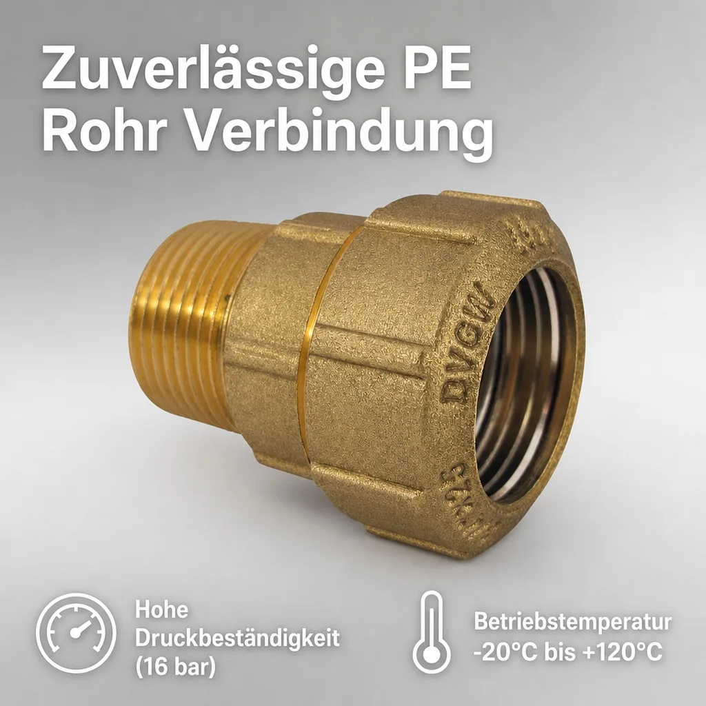 PE Rohr Verschraubung, Messing Kupplung 20mm, AG 20x1/2"