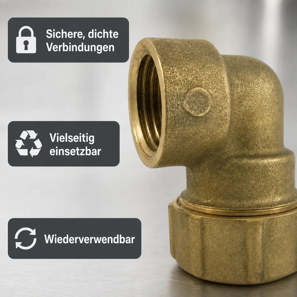 PE Rohr Verschraubung 40mm, Messing, 90° Winkel IG 1 1/4"