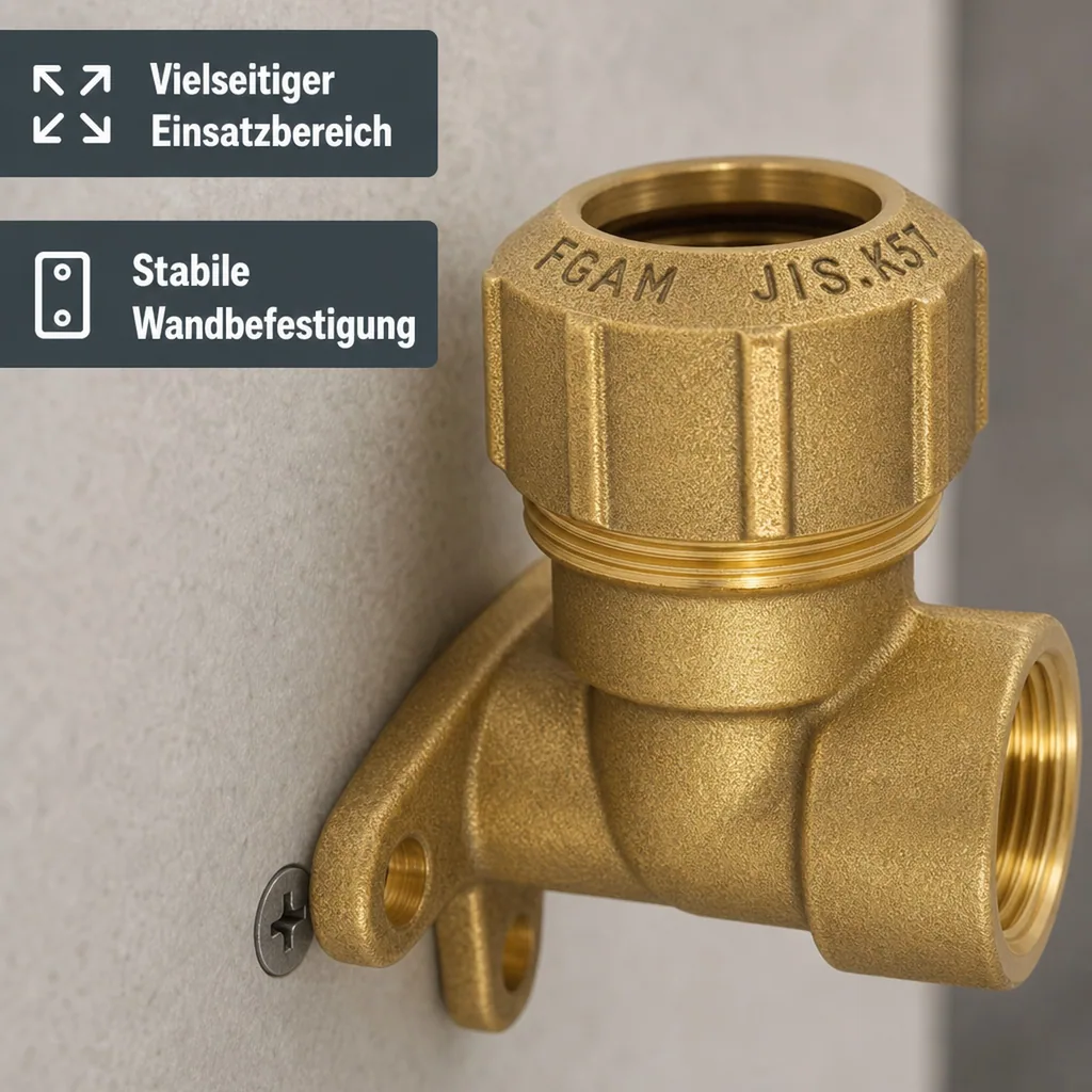 PE Rohr Verschraubung Messing, 90° Wandhalterung, IG 32x1"