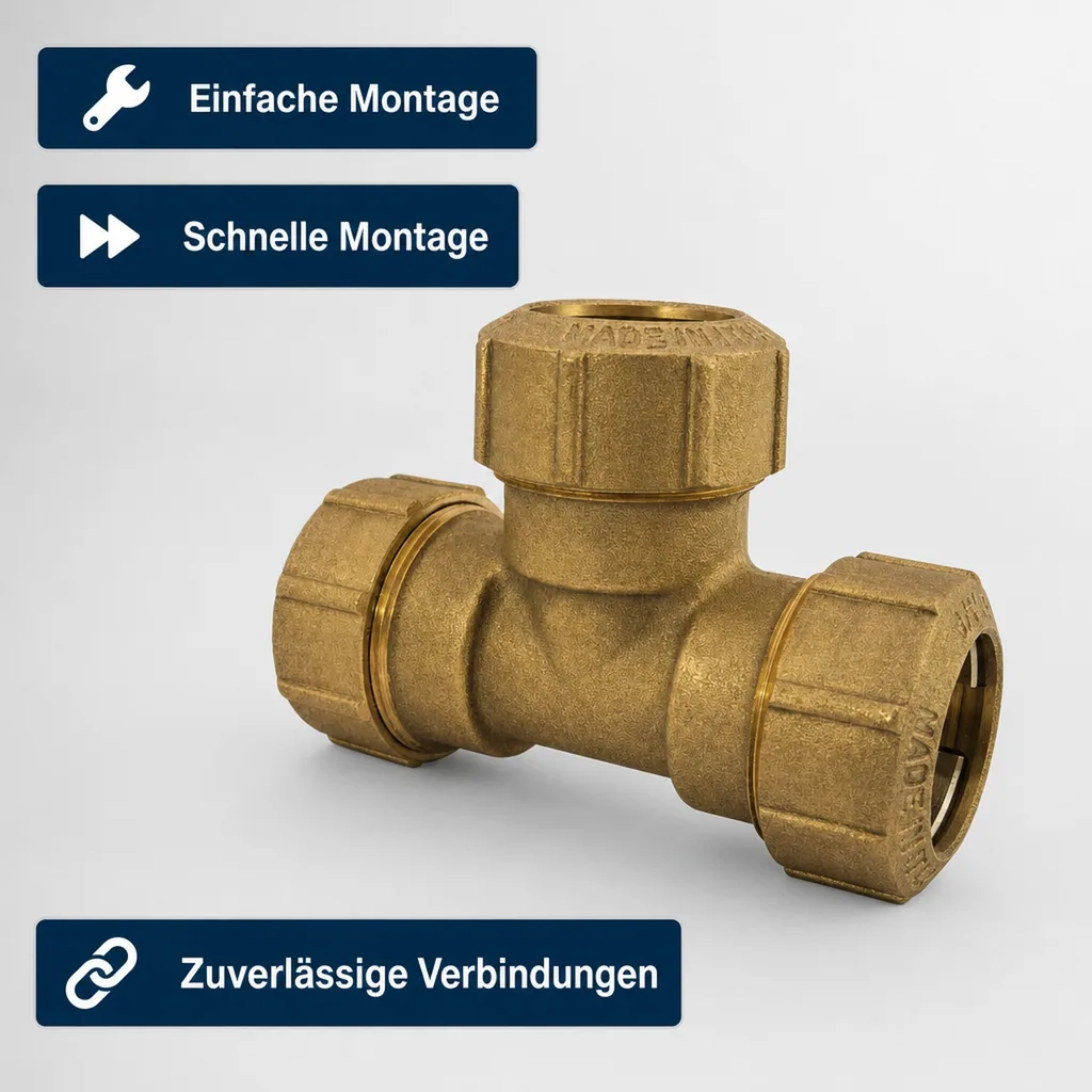 PE Rohr Verbinder, Messing T-Stück 25mm, PE Rohr Verschraubung, Trinkwasser DVGW