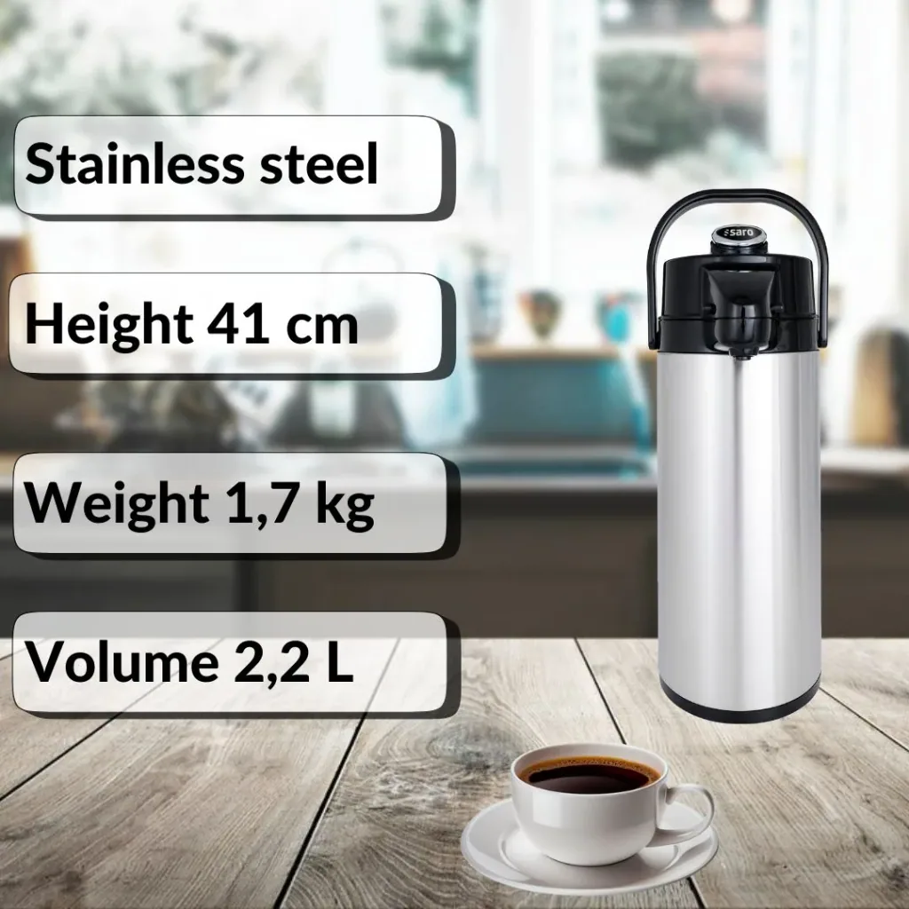 Thermoskanne, Pumpkanne, Isolierkanne - 2,2L, Stilvolle Erfrischung für heiße und kalte Getränke