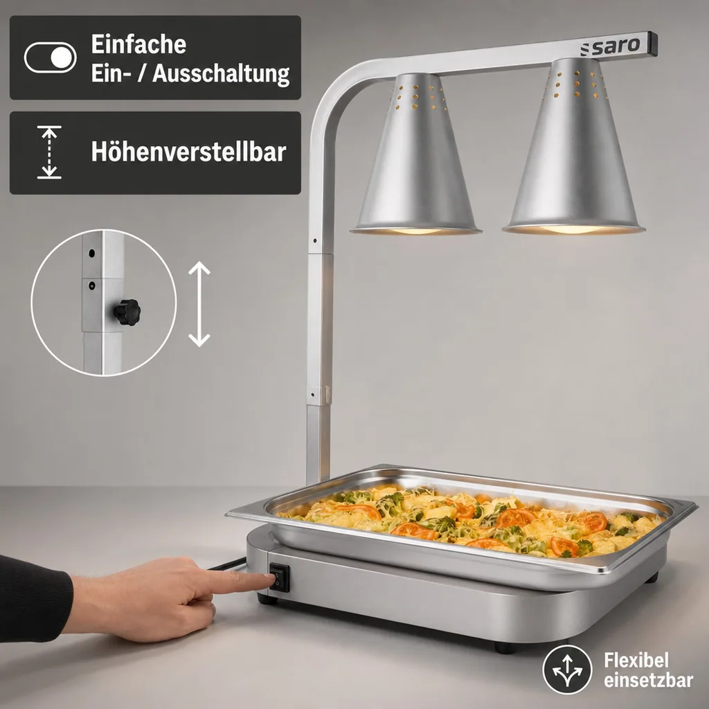 Buffetwärmer Tosca mit Wärmelampe | 2 Infrarot-Lampen | Höhenverstellbar | Für 1/1 GN-Behälter
