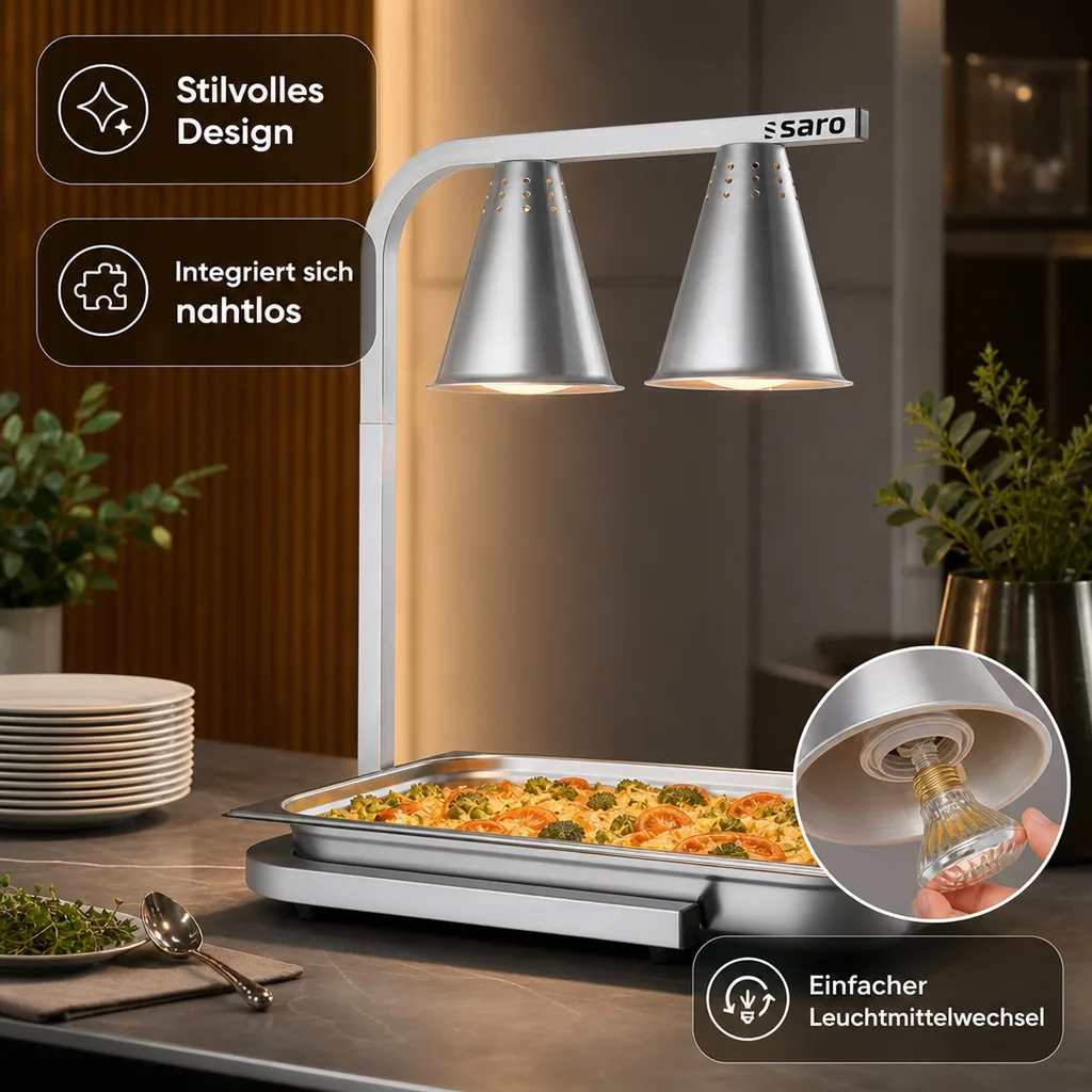 Buffetwärmer Tosca mit Wärmelampe | 2 Infrarot-Lampen | Höhenverstellbar | Für 1/1 GN-Behälter