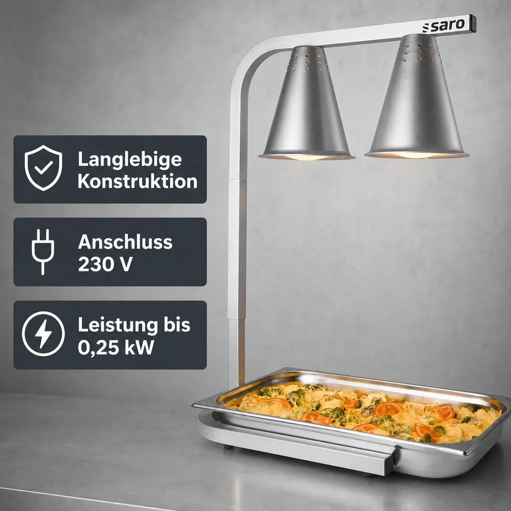 Buffetwärmer Tosca mit Wärmelampe | 2 Infrarot-Lampen | Höhenverstellbar | Für 1/1 GN-Behälter