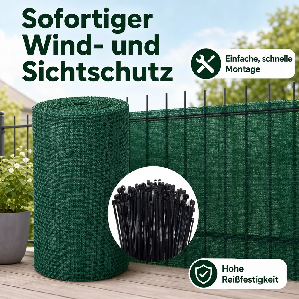 Sichtschutznetz, Windschutznetz, 2 m x 50 m, inkl. Befestigungsset