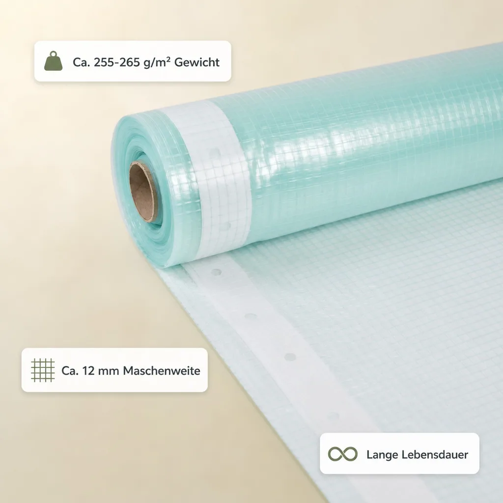 Gitterfolie, Abdeckplane transparent, Gewächshausfolie, 2 Breite x 1 Meter