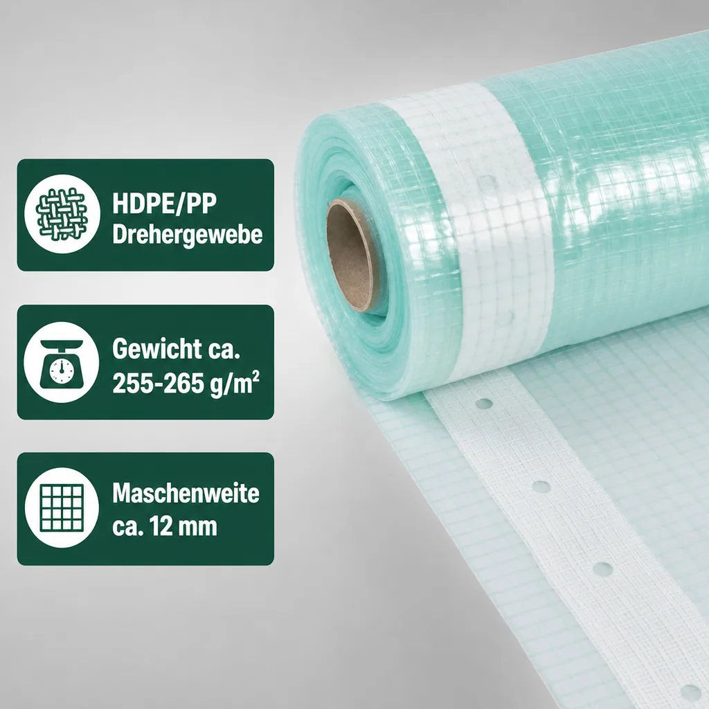 Gitterfolie, Gewächshausfolie, 2 Breite x 22 Meter