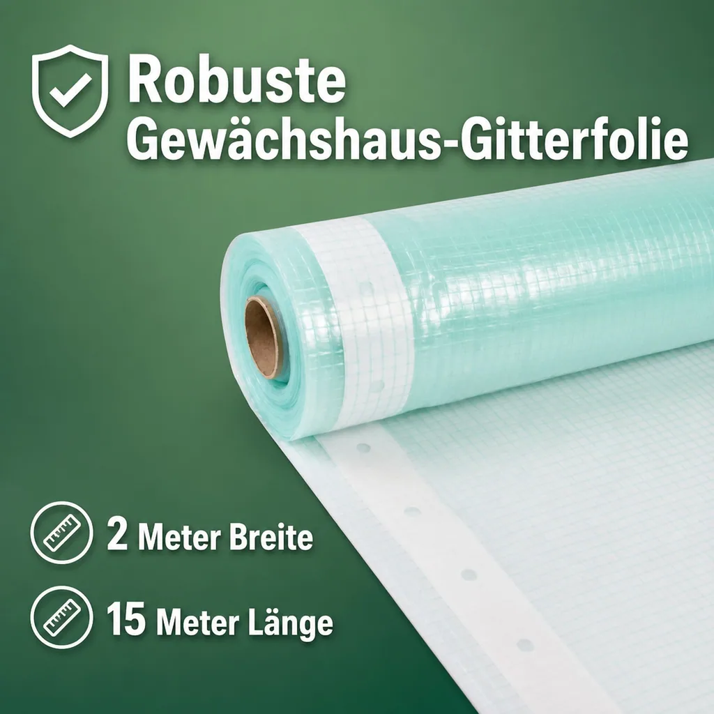 Gitterfolie, Gewächshausfolie, 2m x 15m, Nagelrand