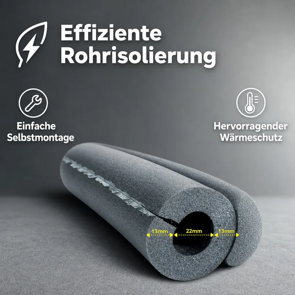 Rohrisolierung 22mm, Isolierschlauch selbstklebend, Dämmung Heizungsrohre