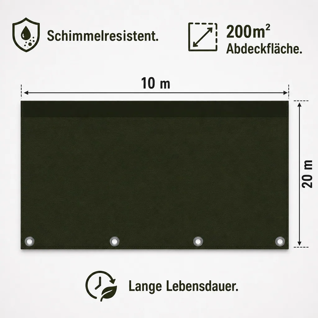 Grüne Abdeckplane 10x20m, 210g/m², wasserdicht, reißfest