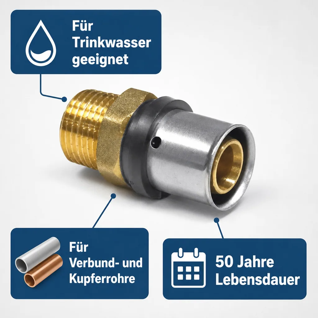 Pressfitting Kupplung 20 x 2 - 3/4" AG