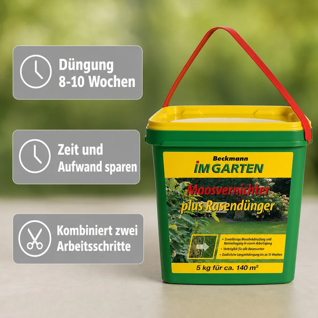 Moosvernichter Rasendünger 5kg, Rasendünger mit Eisen, Rasen Moos entfernen