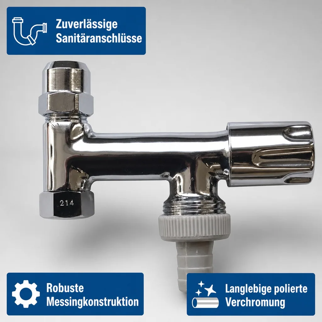 Doppeleckventil, Eckventil 3/8 Zoll, 10 mm, 3/4 Zoll x 53 mm, Comfortgriff
