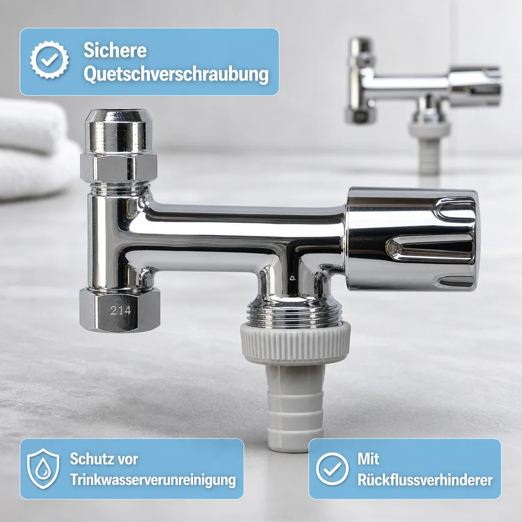 Doppeleckventil, Eckventil 3/8 Zoll, 10 mm, 3/4 Zoll x 53 mm, Comfortgriff
