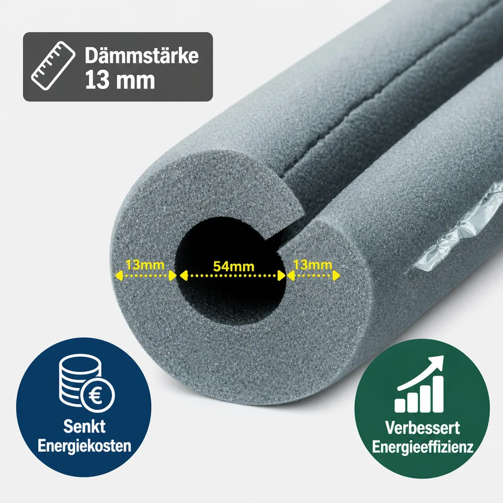 Rohrisolierung selbstklebend, Isolierschlauch Ø 54mm, 13mm Dämmung, 2x1m