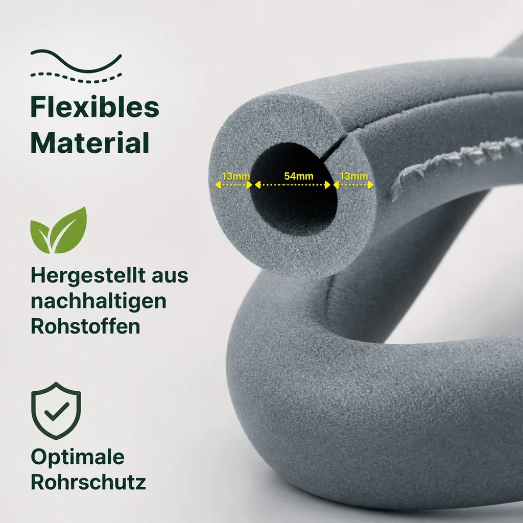 Rohrisolierung selbstklebend, Isolierschlauch Ø 54mm, 13mm Dämmung, 2x1m