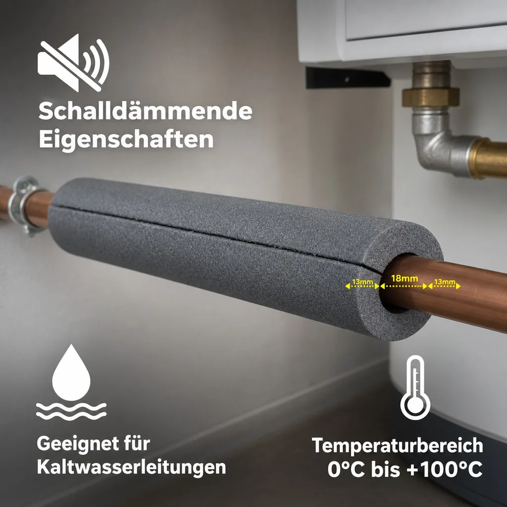 Isolierschlauch Ø 18 mm x 13 mm, selbstklebend, 2m, 50% GEG, Heizungsrohrdämmung