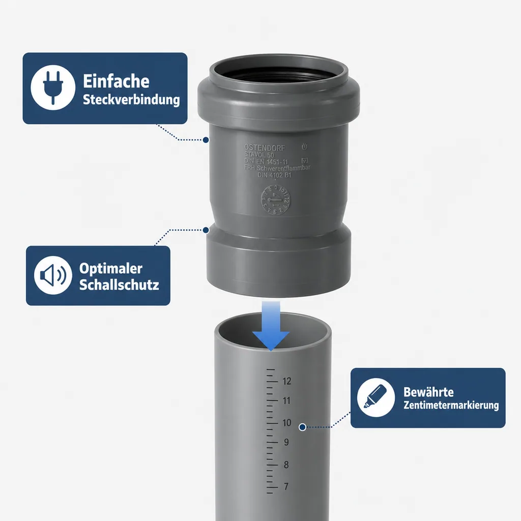 HT Rohr DN 50, Aufsteckmuffe, Abwasserrohr, HTsafeAM